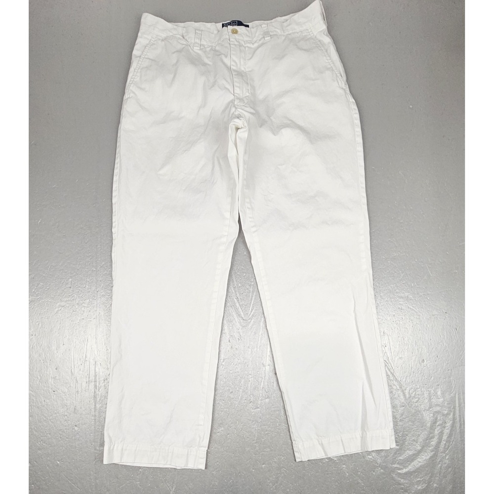 Vintage Polo Ralph Lauren Preston Pants Mens 35x30 White Chino Cotton Flat Front